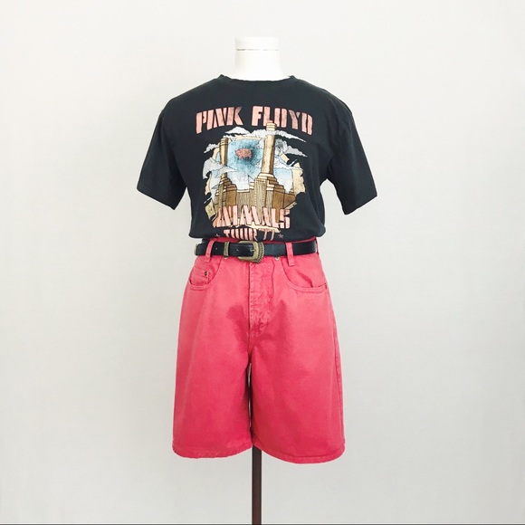 Vintage High-Waisted Denim Shorts in Coral PinkSize 4